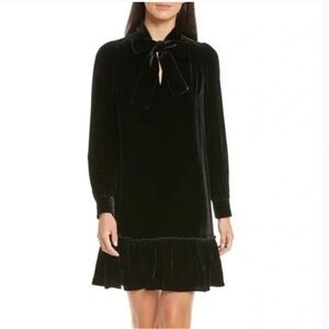 Kate Spade Velvet Bow Tie Neck Ruffle Dress Size Med